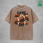 Game Day Printed Washed T-Shirt 230G Loose Trendy Fashionable Cotton Short Sleeve Top