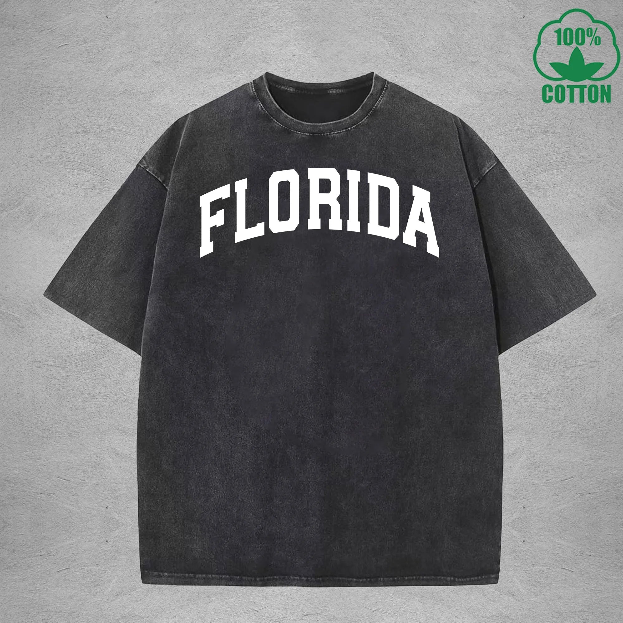 FLORIDA Interest Printed Washed T-Shirt 230G Multicolor Loose Trendy Fashionable Cotton Short Sleeve Top