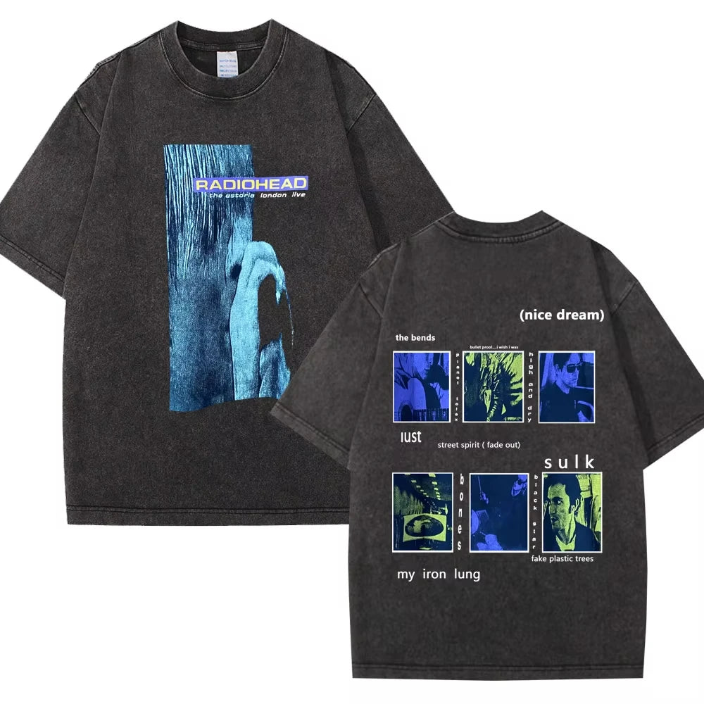 Washed Rock Band Radiohead The Bends Retro Tshirt Men Women Fashion Hip Hop Gothic T Shirt Oversized Cotton Casual Male T-shirts