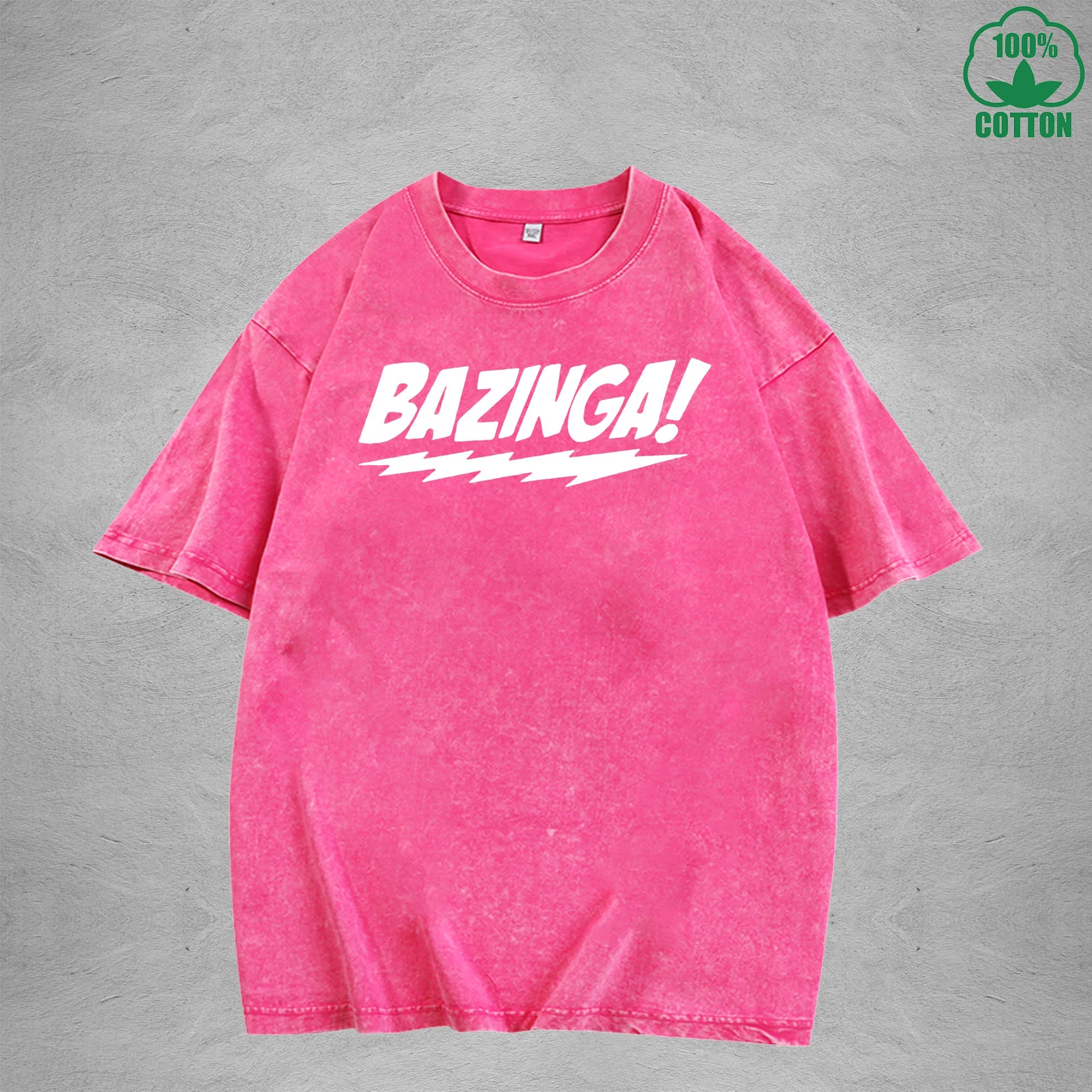 Bazinga Interesting Printed Washed T-Shirt 230G Multicolor Loose Trendy Fashionable Cotton Short Sleeve Top