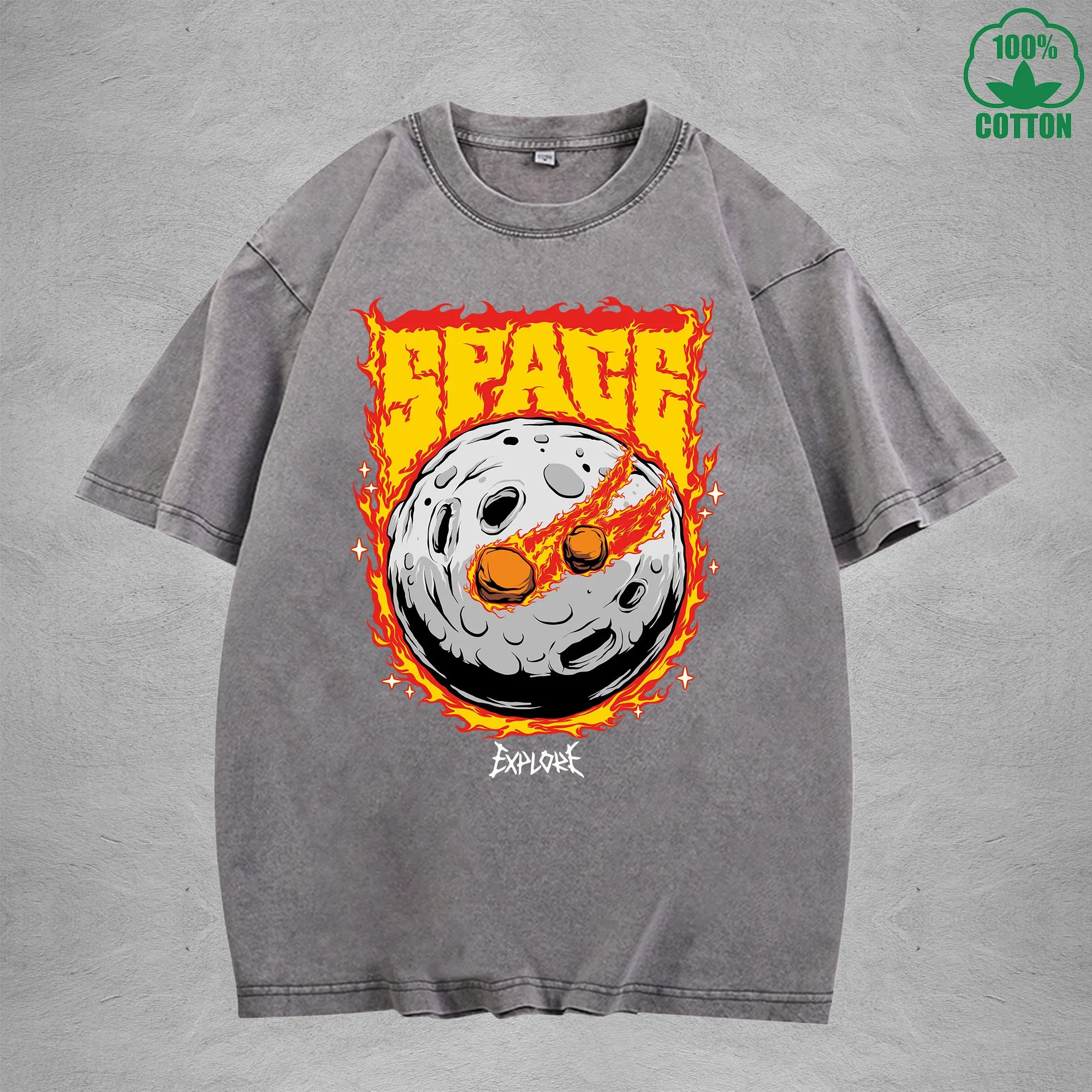 Space American Retro 230G Washed T-Shirt Available in Multiple Colors Fashionable Pure Cotton Short Sleeve