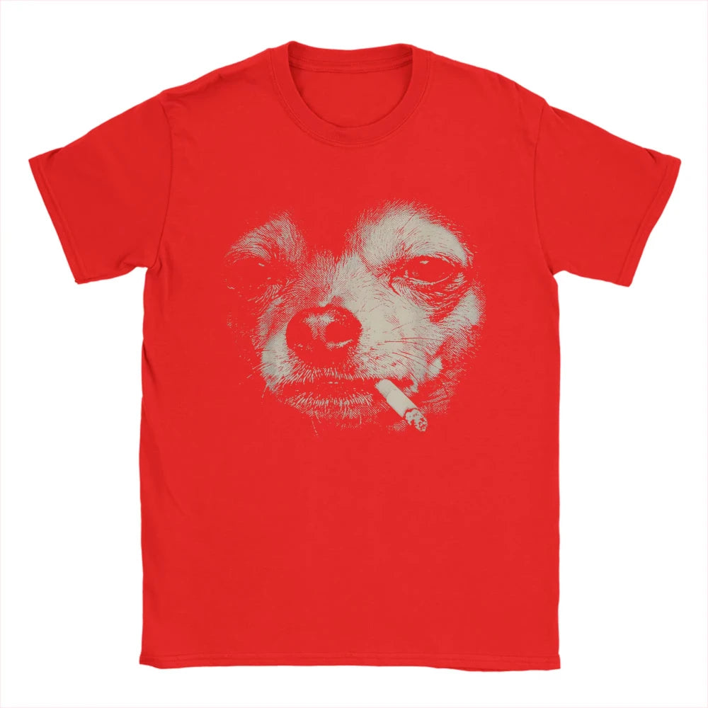 Dog Smoking Cigarette Funny Chihuahua Meme T-Shirts Summer Popular T Shirts Male Cotton Oversized Tees Short Sleeve Funny Tops