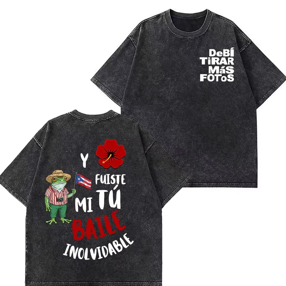 Rapper Bad Bunny Tour 2026 Debi Tirar Mas Fotos DTMF Merch Vintage Washed Tee Men's Women Fashion T Shirt Cotton Casual T-shirts