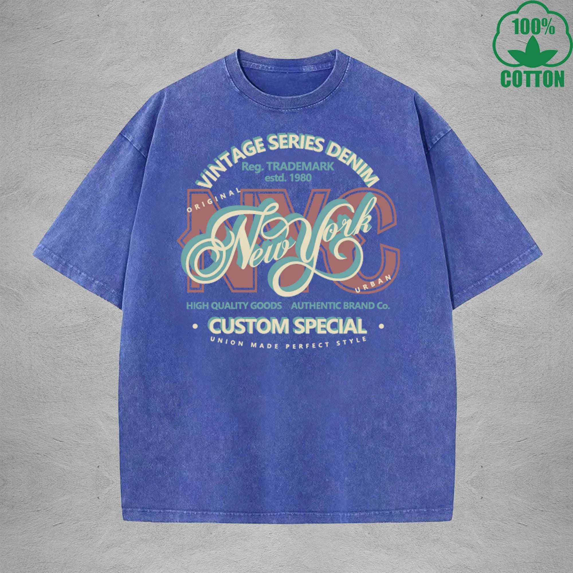 SERIES DENIM Interest Printed Washed T-Shirt 230G Multicolor Loose Trendy Fashionable Cotton Short Sleeve Top