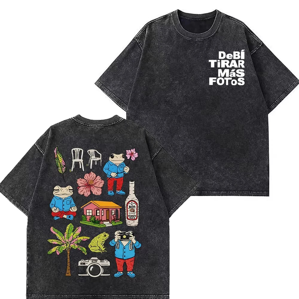 Rapper Bad Bunny Tour 2026 Debi Tirar Mas Fotos DTMF Merch Vintage Washed Tee Men's Women Fashion T Shirt Cotton Casual T-shirts