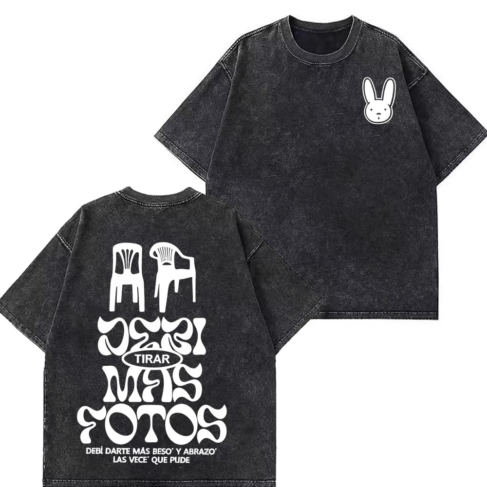 Rapper Bad Bunny Tour 2026 Debi Tirar Mas Fotos DTMF Merch Vintage Washed Tee Men's Women Fashion T Shirt Cotton Casual T-shirts