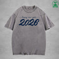 2026 Happy New Year Interest Printed Washed T-Shirt 230G Multicolor Loose Trendy Fashionable Cotton Short Sleeve Top