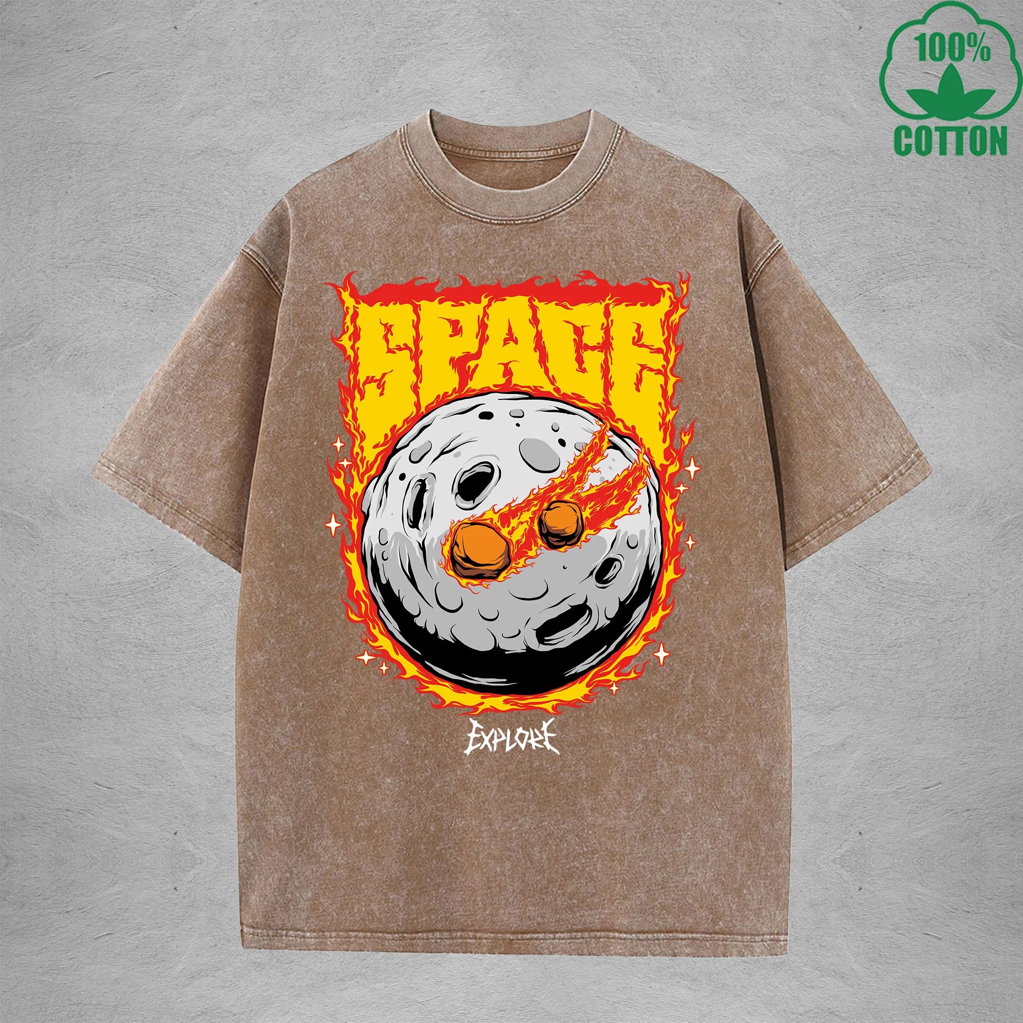 Space American Retro 230G Washed T-Shirt Available in Multiple Colors Fashionable Pure Cotton Short Sleeve