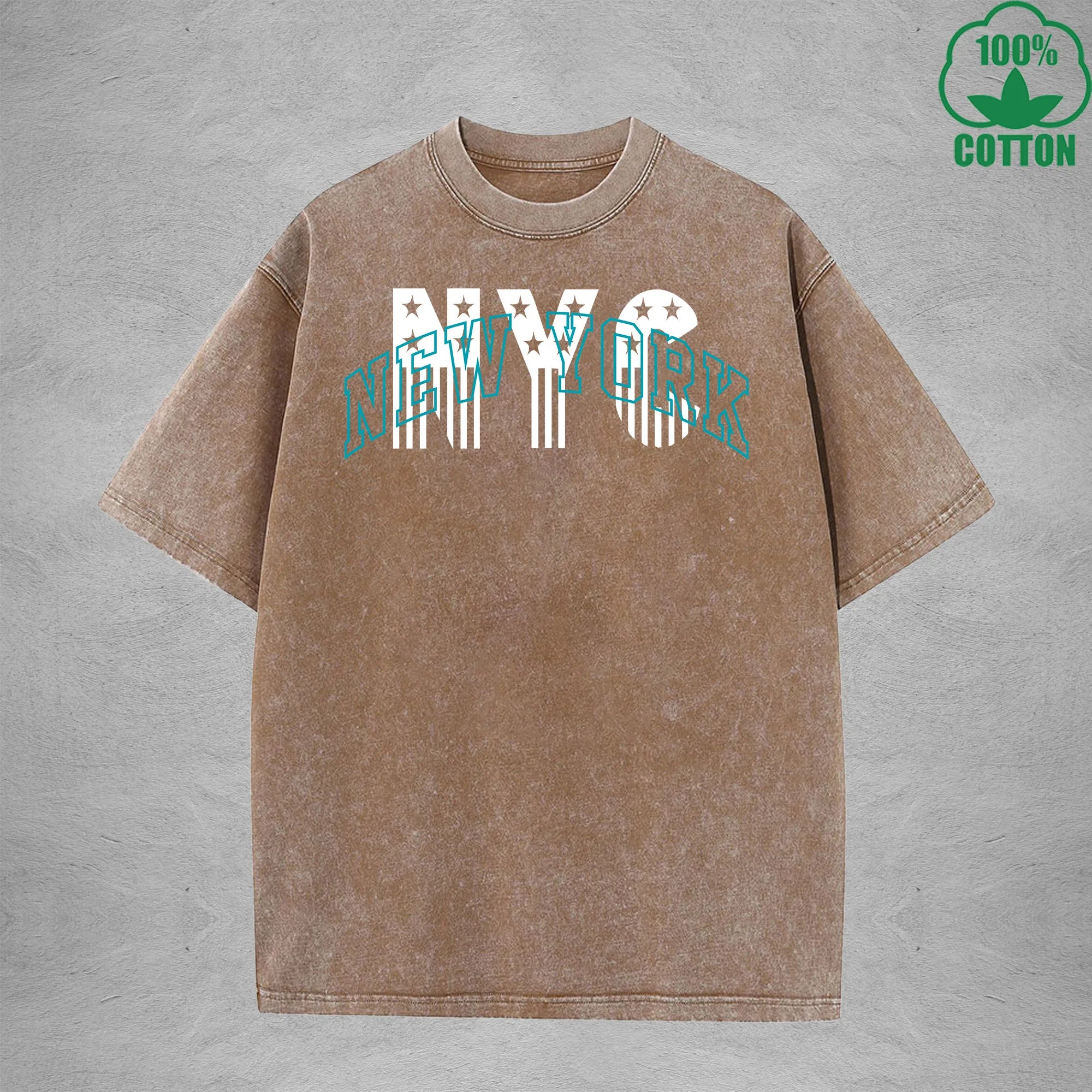New York American Retro 230G Washed T-Shirt Available in Multiple Colors Fashionable Pure Cotton Short Sleeve