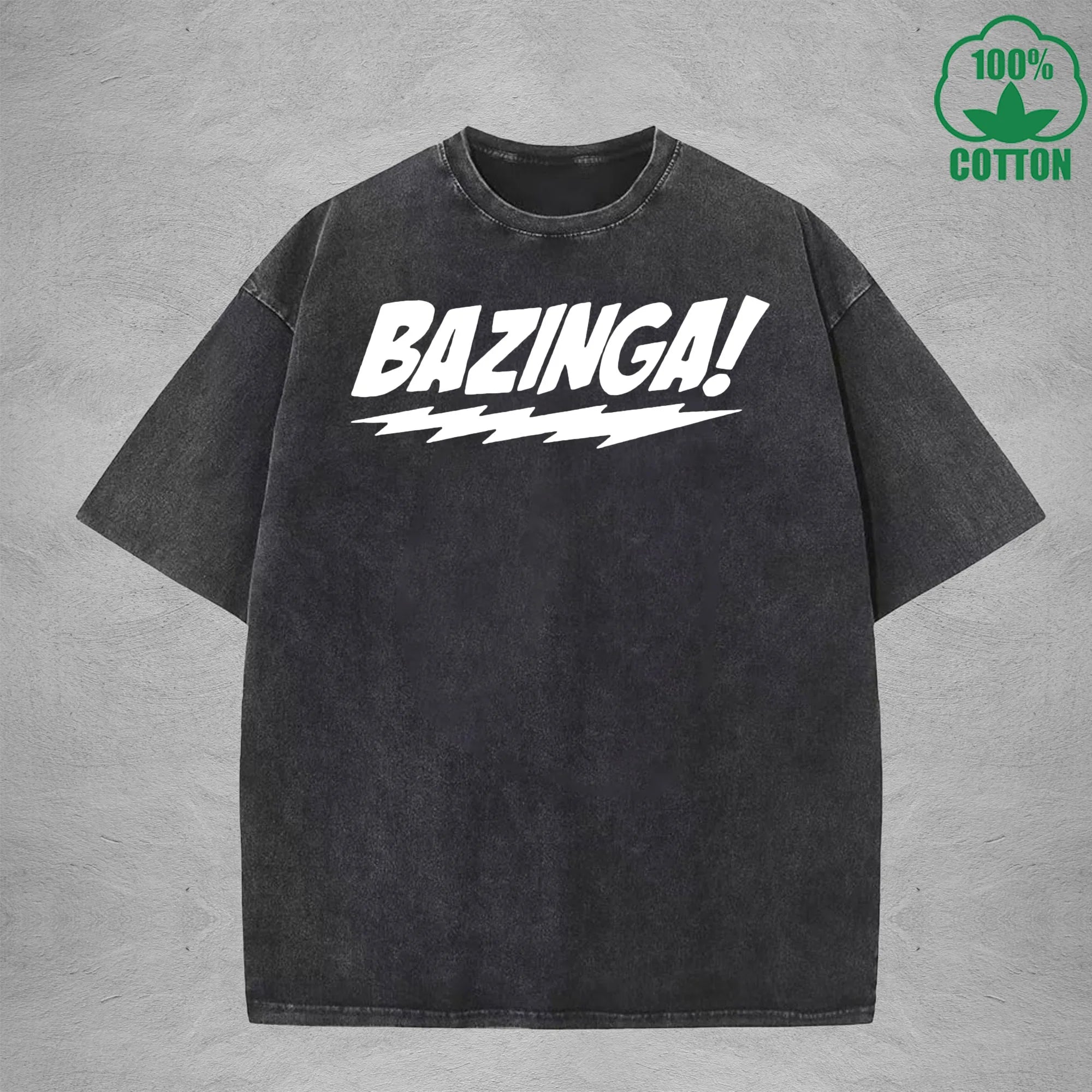 Bazinga Interesting Printed Washed T-Shirt 230G Multicolor Loose Trendy Fashionable Cotton Short Sleeve Top