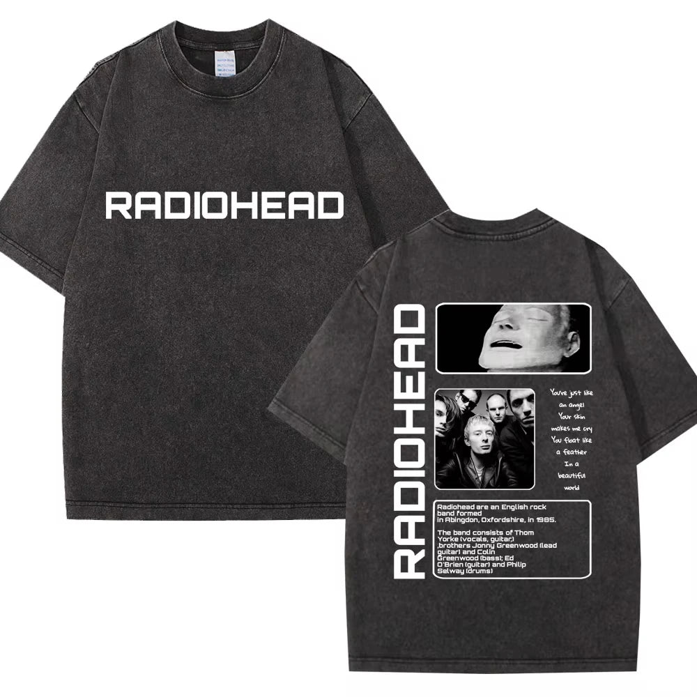 Washed Rock Band Radiohead The Bends Retro Tshirt Men Women Fashion Hip Hop Gothic T Shirt Oversized Cotton Casual Male T-shirts