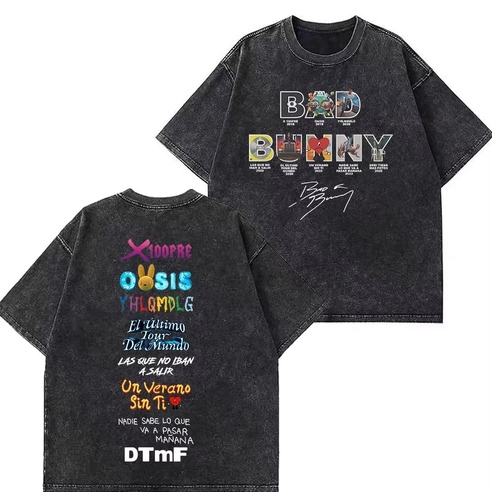 Rapper Bad Bunny Tour 2026 Debi Tirar Mas Fotos DTMF Merch Vintage Washed Tee Men's Women Fashion T Shirt Cotton Casual T-shirts