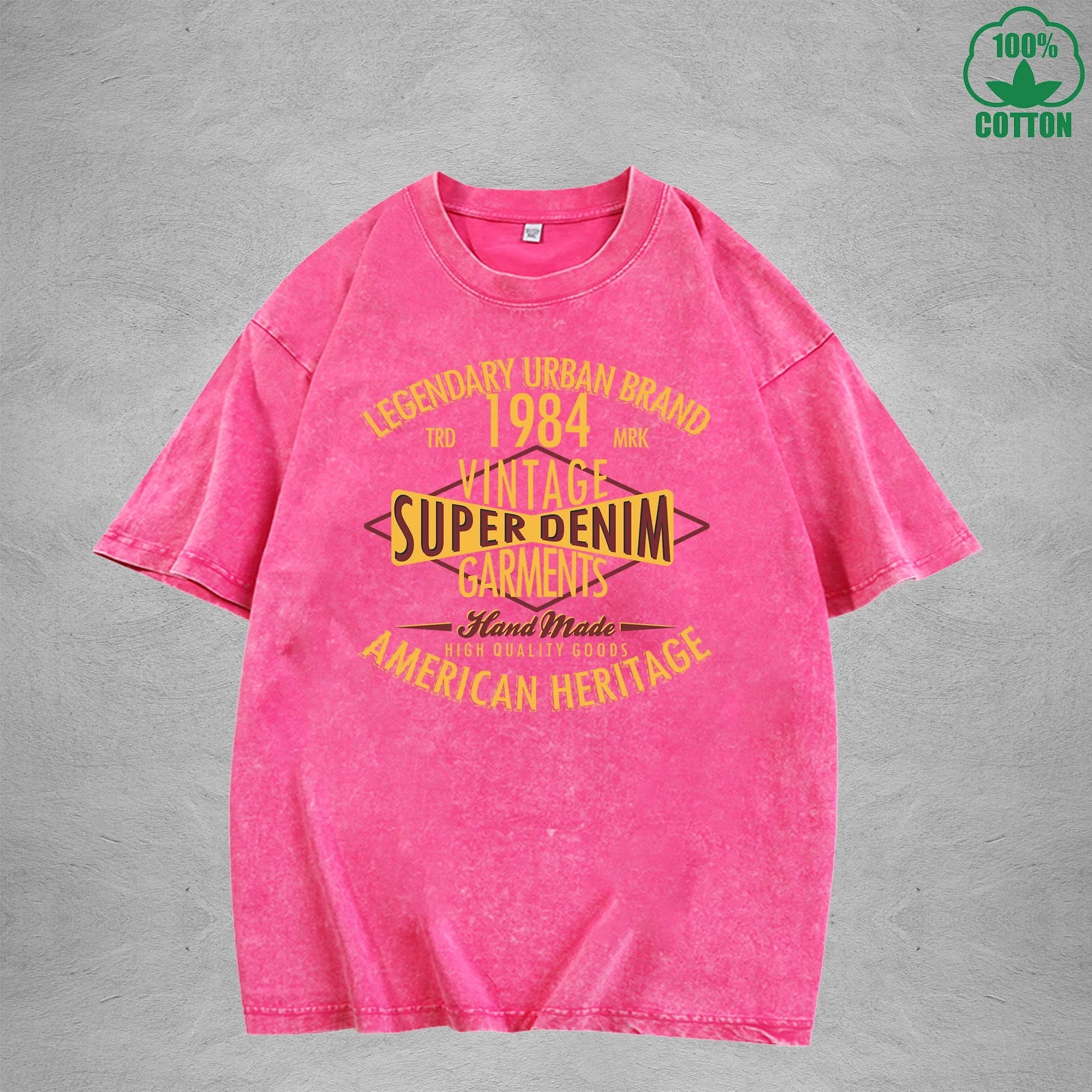 SERIES DENIM Interest Printed Washed T-Shirt 230G Multicolor Loose Trendy Fashionable Cotton Short Sleeve Top