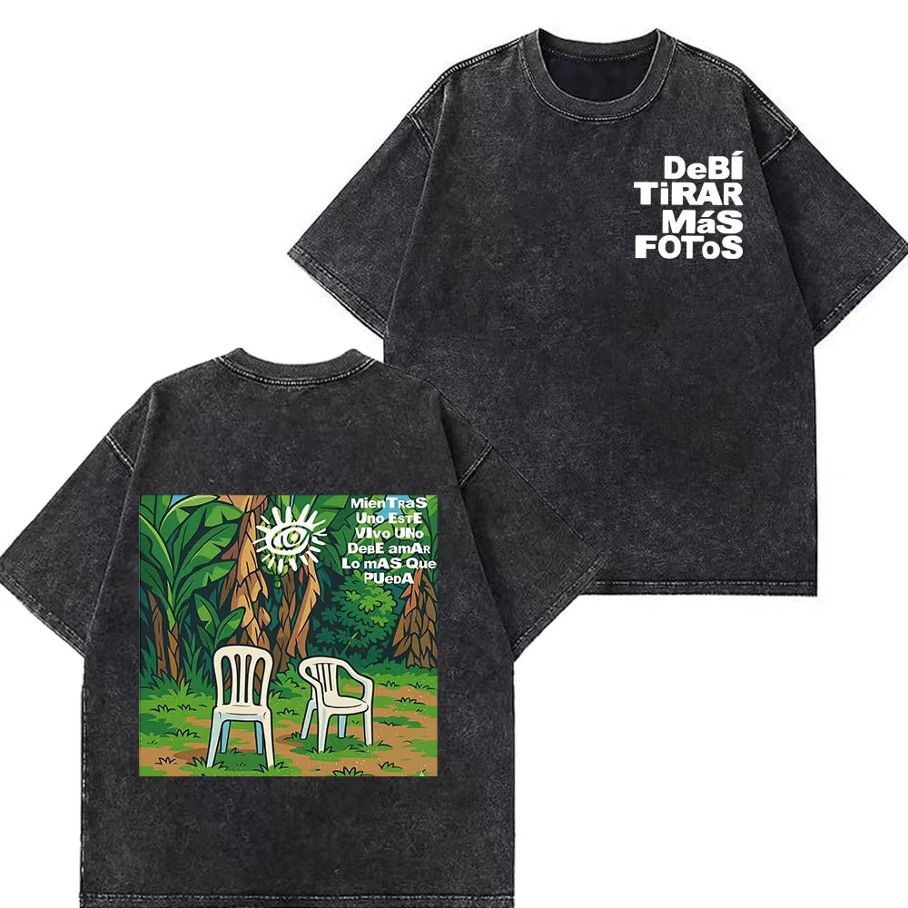 Rapper Bad Bunny Tour 2026 Debi Tirar Mas Fotos DTMF Merch Vintage Washed Tee Men's Women Fashion T Shirt Cotton Casual T-shirts