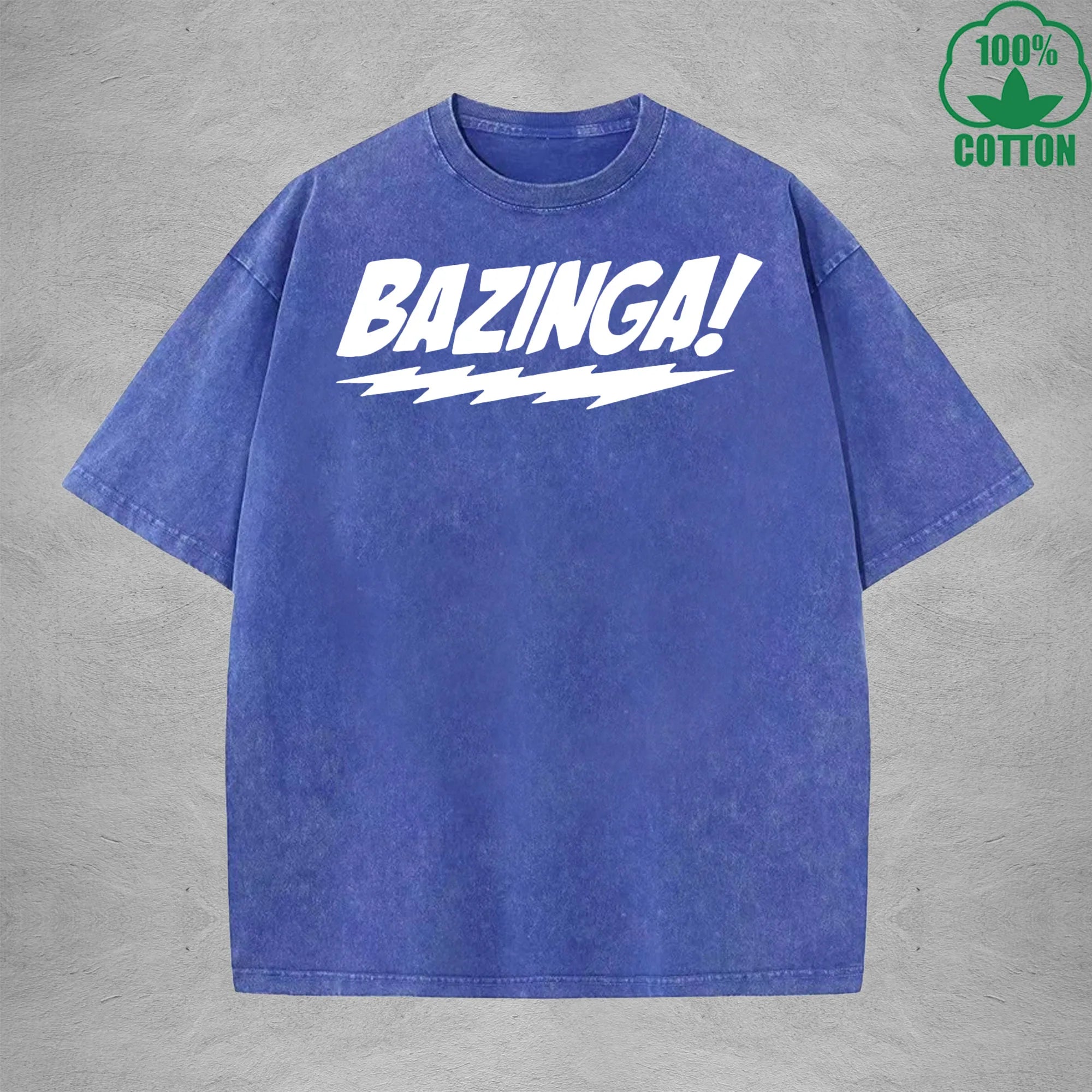 Bazinga Interesting Printed Washed T-Shirt 230G Multicolor Loose Trendy Fashionable Cotton Short Sleeve Top