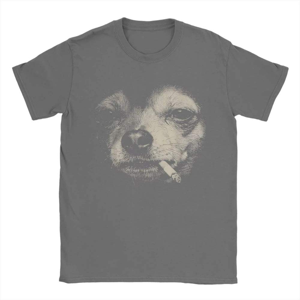 Dog Smoking Cigarette Funny Chihuahua Meme T-Shirts Summer Popular T Shirts Male Cotton Oversized Tees Short Sleeve Funny Tops