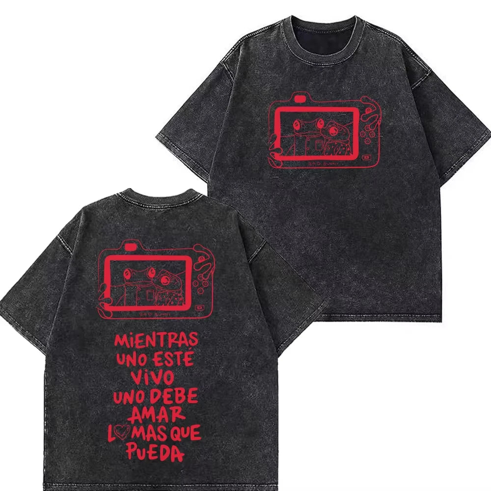 Rapper Bad Bunny Tour 2026 Debi Tirar Mas Fotos DTMF Merch Vintage Washed Tee Men's Women Fashion T Shirt Cotton Casual T-shirts