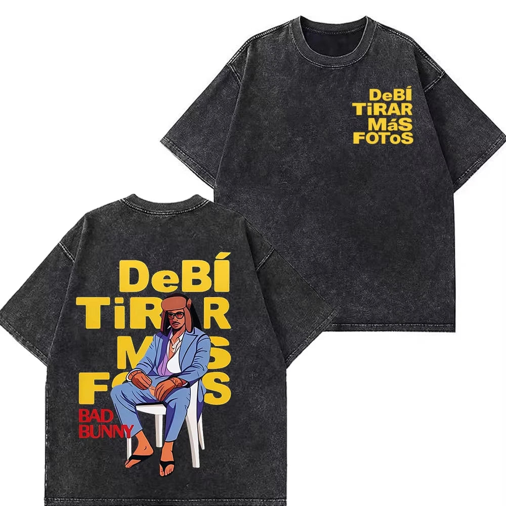 Rapper Bad Bunny Tour 2026 Debi Tirar Mas Fotos DTMF Merch Vintage Washed Tee Men's Women Fashion T Shirt Cotton Casual T-shirts