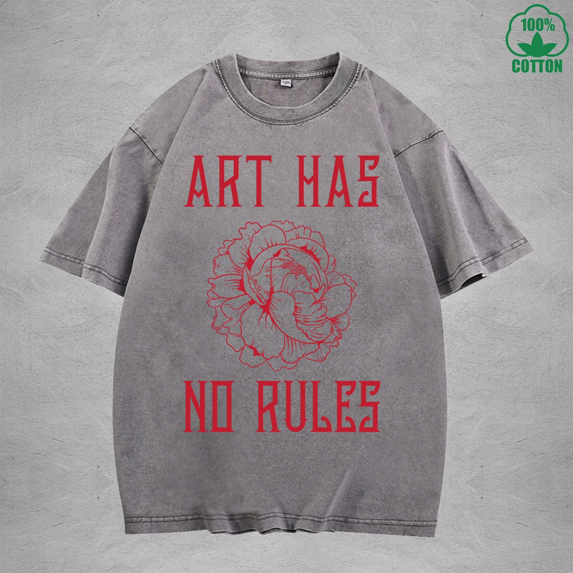 ART HAS NO RULES American Retro 230G Washed T-Shirt Available in Multiple Colors Fashionable Pure Cotton Short Sleeve