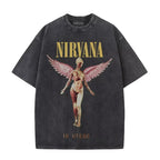 Nirvana rock band men's Retro cotton Washed Tee In Utero album man Women's oversized Y2K distress Tshirt Casual Loose streetwear