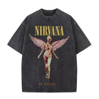 Nirvana rock band men's Retro cotton Washed Tee In Utero album man Women's oversized Y2K distress Tshirt Casual Loose streetwear