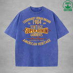 SERIES DENIM Interest Printed Washed T-Shirt 230G Multicolor Loose Trendy Fashionable Cotton Short Sleeve Top