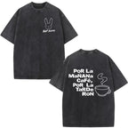 Rapper Bad Bunny Debi Tirar Mas Fotos DTMF Album Washed Vintage T-shirts Men's Fashion Hip Hop Short Sleeves T-shirts Streetwear