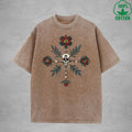 Skeleton Interest Printed Washed T-Shirt 230G Multicolor Loose Trendy Fashionable Cotton Short Sleeve Top