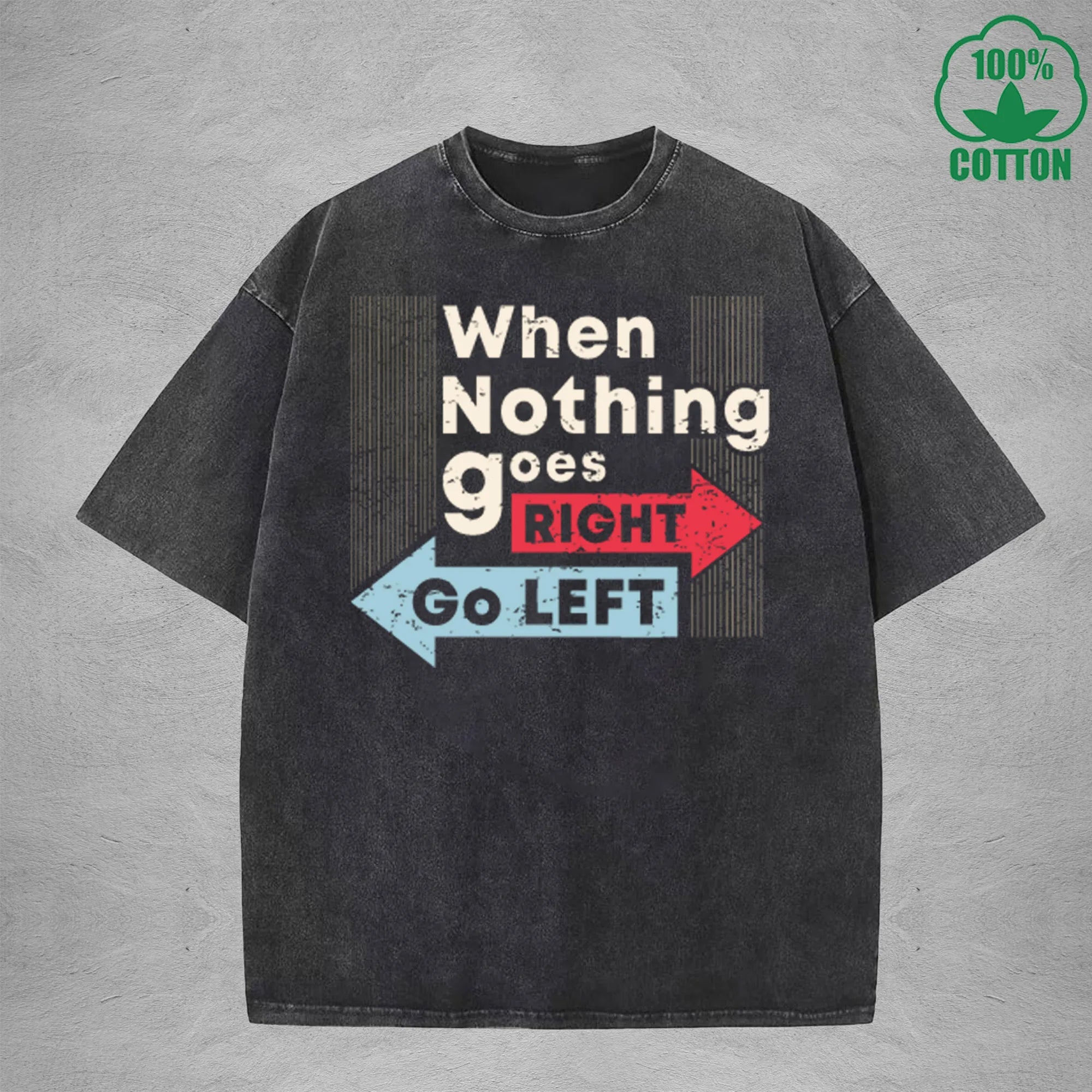 When Nothing Interest Printed Washed T-Shirt 230G Multicolor Loose Trendy Fashionable Cotton Short Sleeve Top