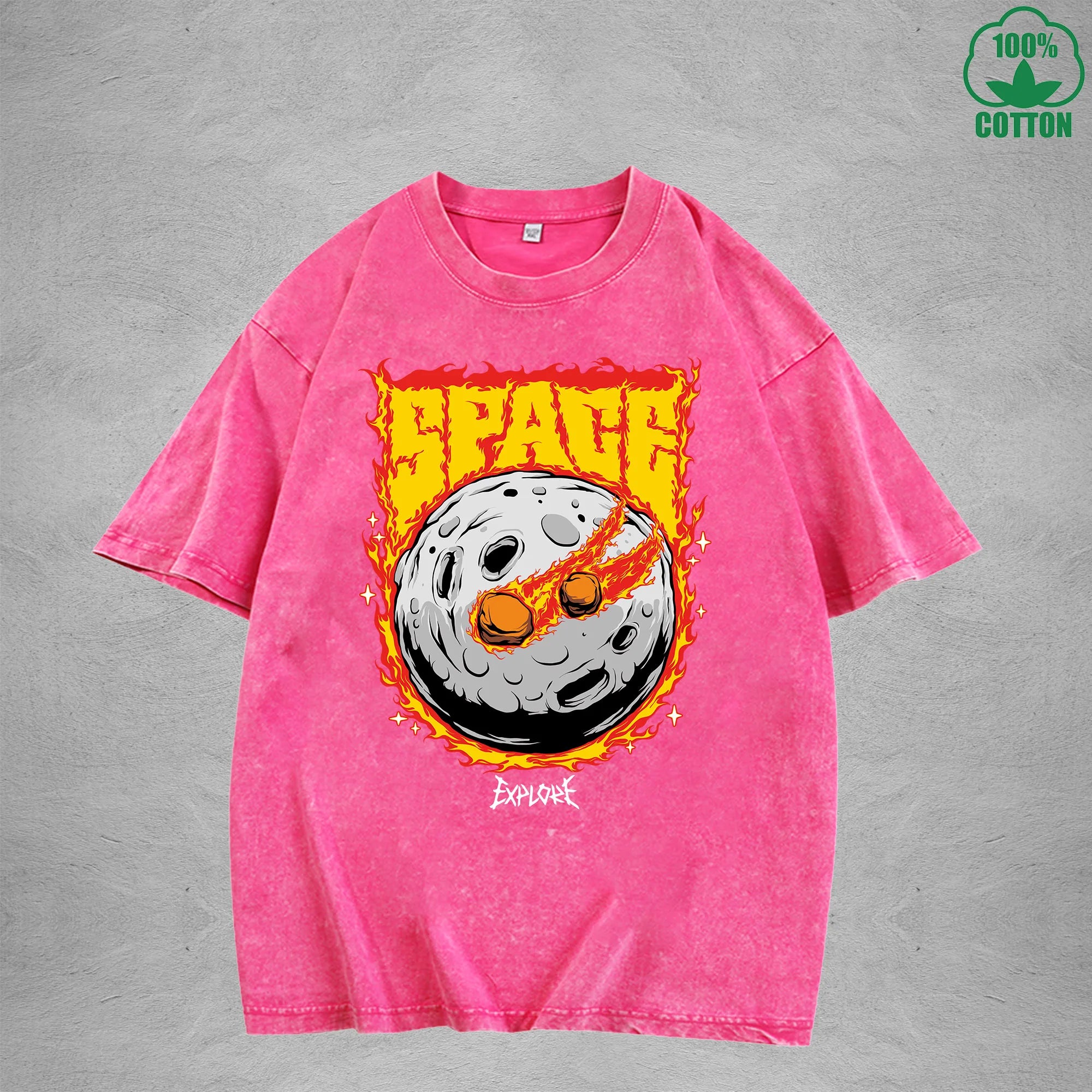 Space American Retro 230G Washed T-Shirt Available in Multiple Colors Fashionable Pure Cotton Short Sleeve
