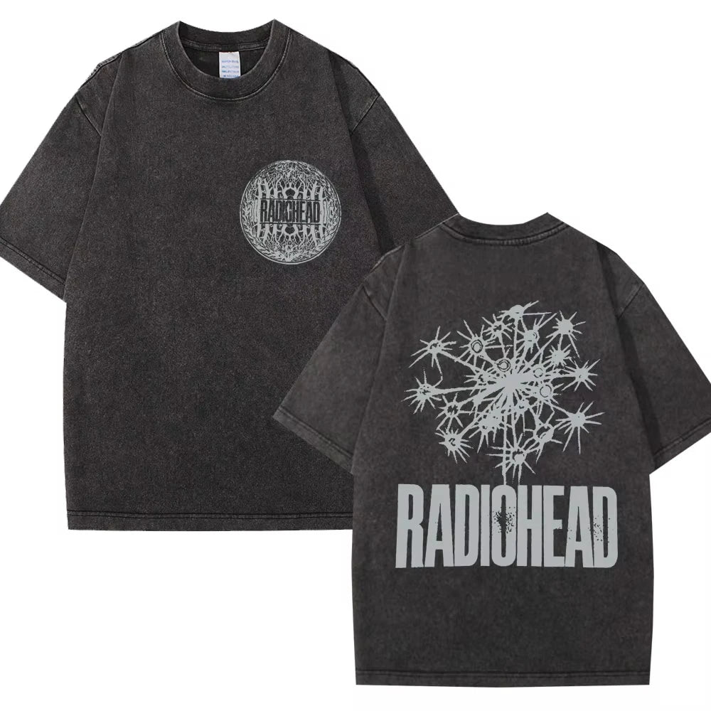 Washed Rock Band Radiohead The Bends Retro Tshirt Men Women Fashion Hip Hop Gothic T Shirt Oversized Cotton Casual Male T-shirts