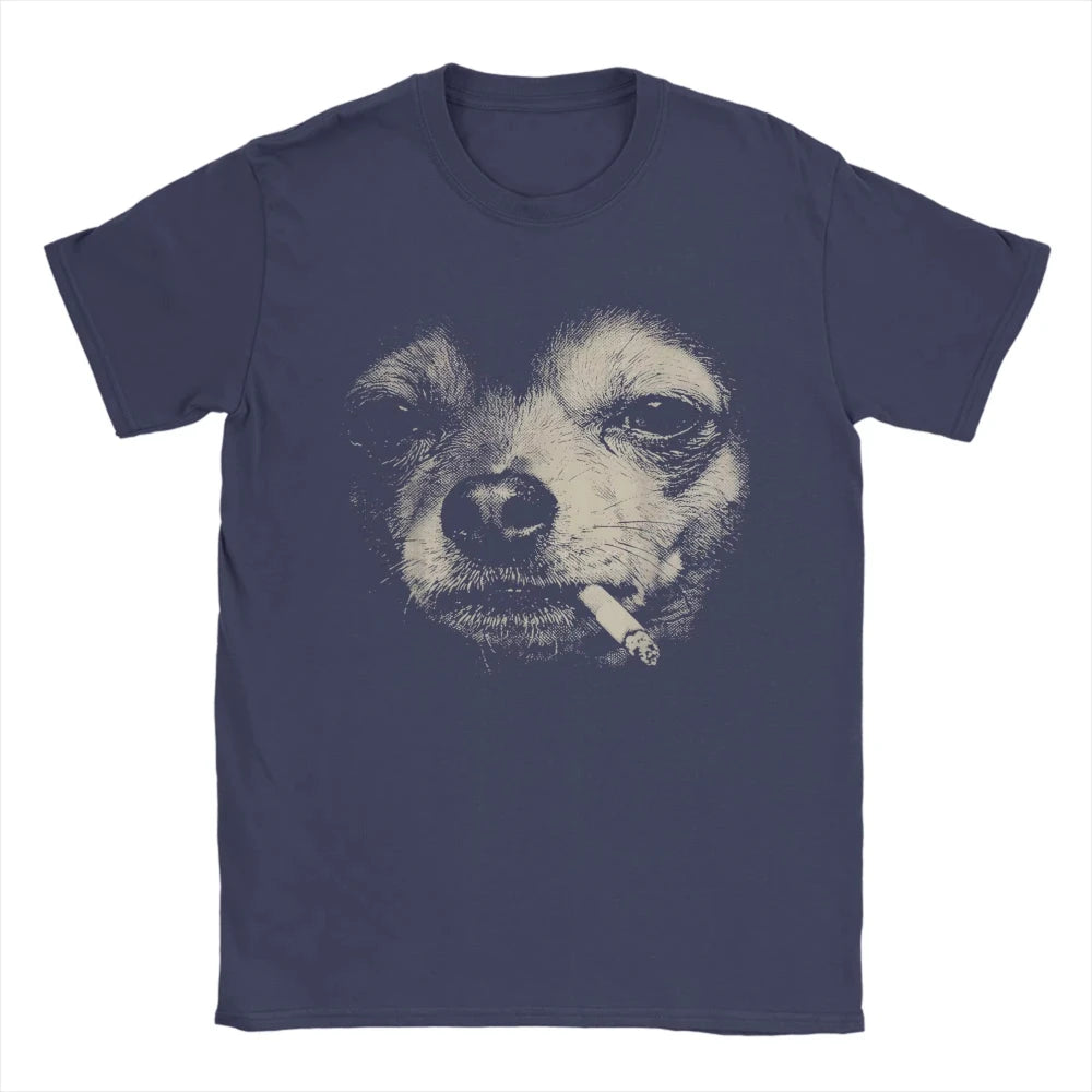 Dog Smoking Cigarette Funny Chihuahua Meme T-Shirts Summer Popular T Shirts Male Cotton Oversized Tees Short Sleeve Funny Tops