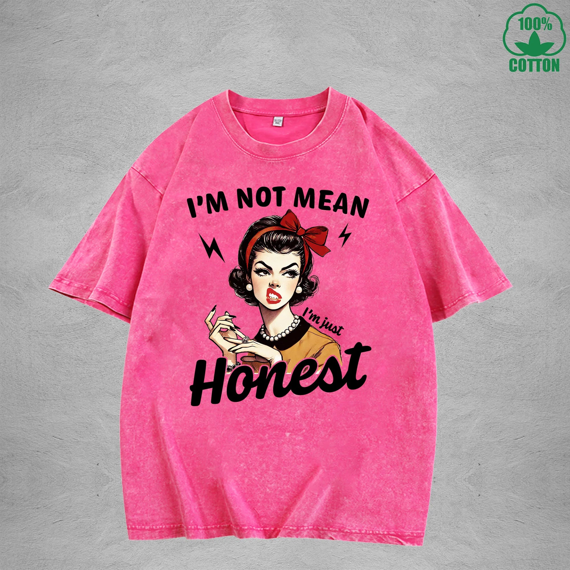 I'm Not MeanInterest Printed Washed T-Shirt 230G Loose Trendy Fashionable 100%Cotton Short Sleeve Top