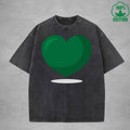 Green Heart American Retro 230G Washed T-Shirt Available in Multiple Colors Fashionable Pure Cotton Short Sleeve