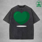 Green Heart American Retro 230G Washed T-Shirt Available in Multiple Colors Fashionable Pure Cotton Short Sleeve
