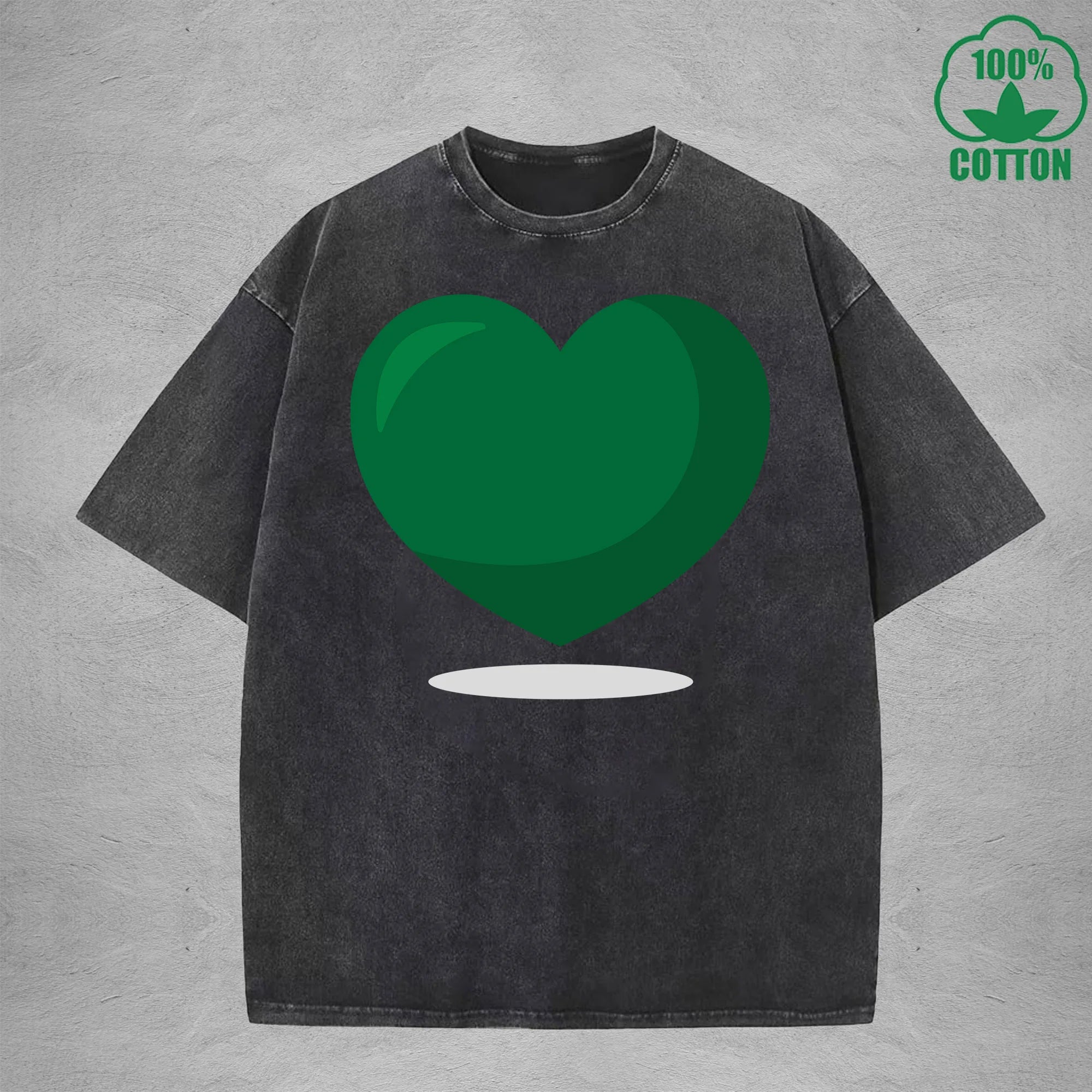 Green Heart American Retro 230G Washed T-Shirt Available in Multiple Colors Fashionable Pure Cotton Short Sleeve