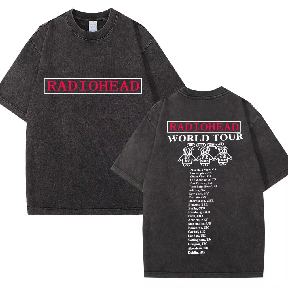 Washed Rock Band Radiohead The Bends Retro Tshirt Men Women Fashion Hip Hop Gothic T Shirt Oversized Cotton Casual Male T-shirts