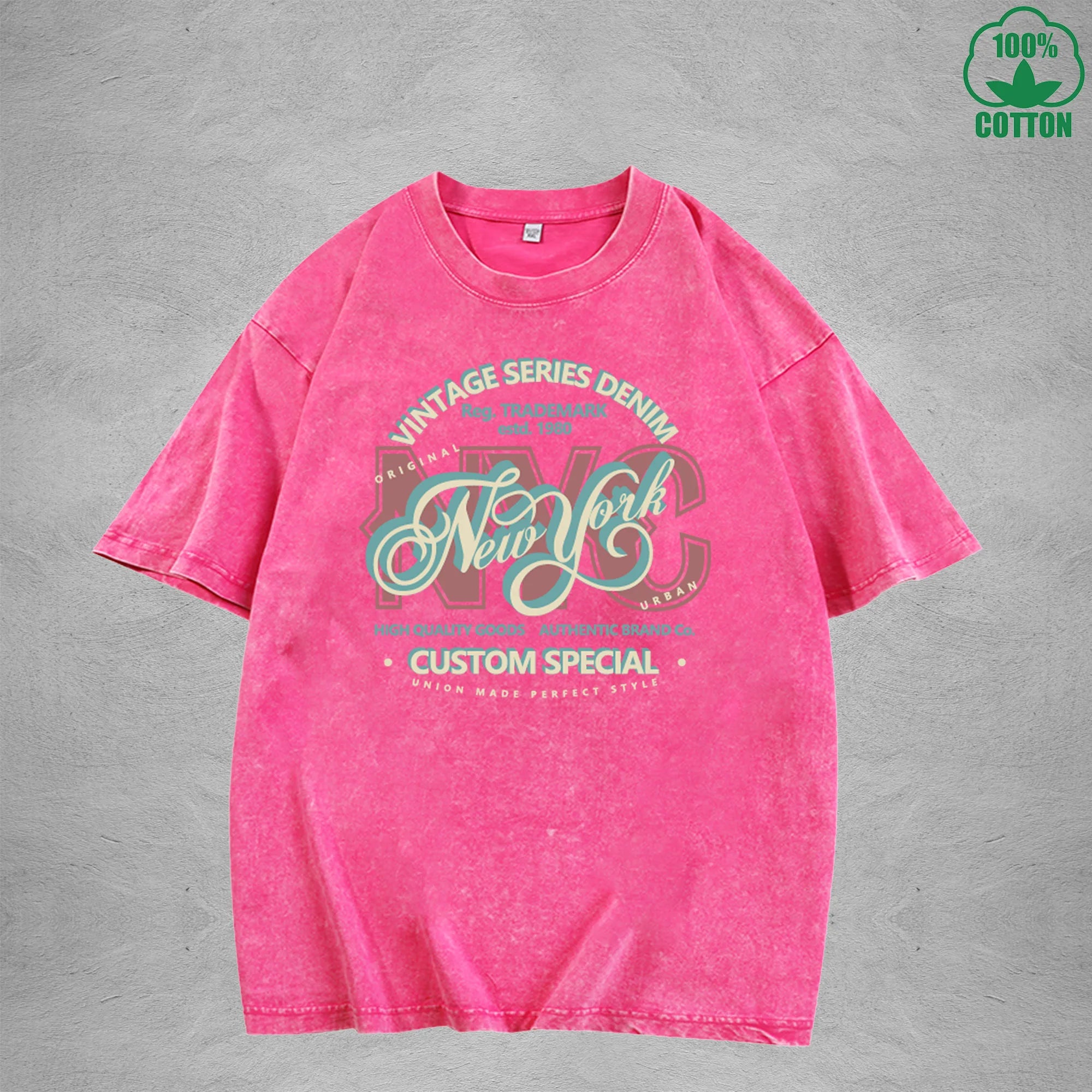 SERIES DENIM Interest Printed Washed T-Shirt 230G Multicolor Loose Trendy Fashionable Cotton Short Sleeve Top