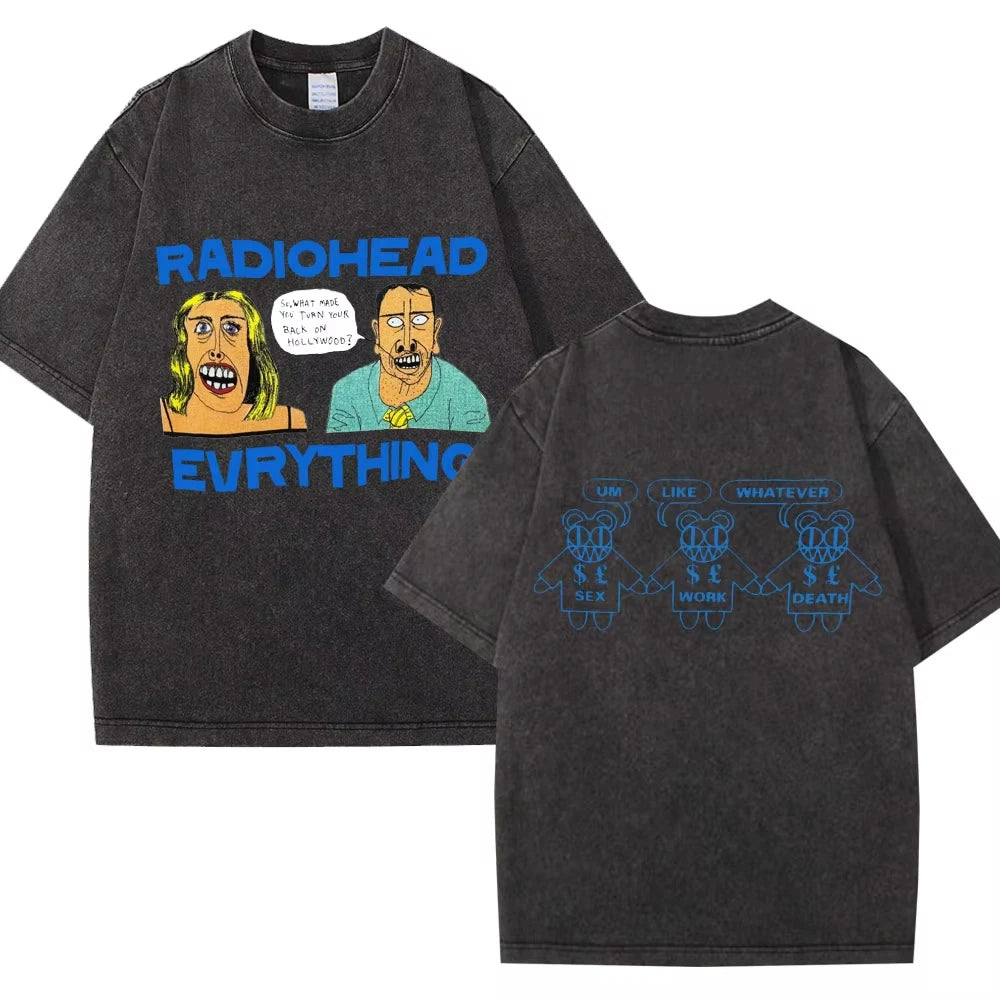 Washed Rock Band Radiohead The Bends Retro Tshirt Men Women Fashion Hip Hop Gothic T Shirt Oversized Cotton Casual Male T-shirts