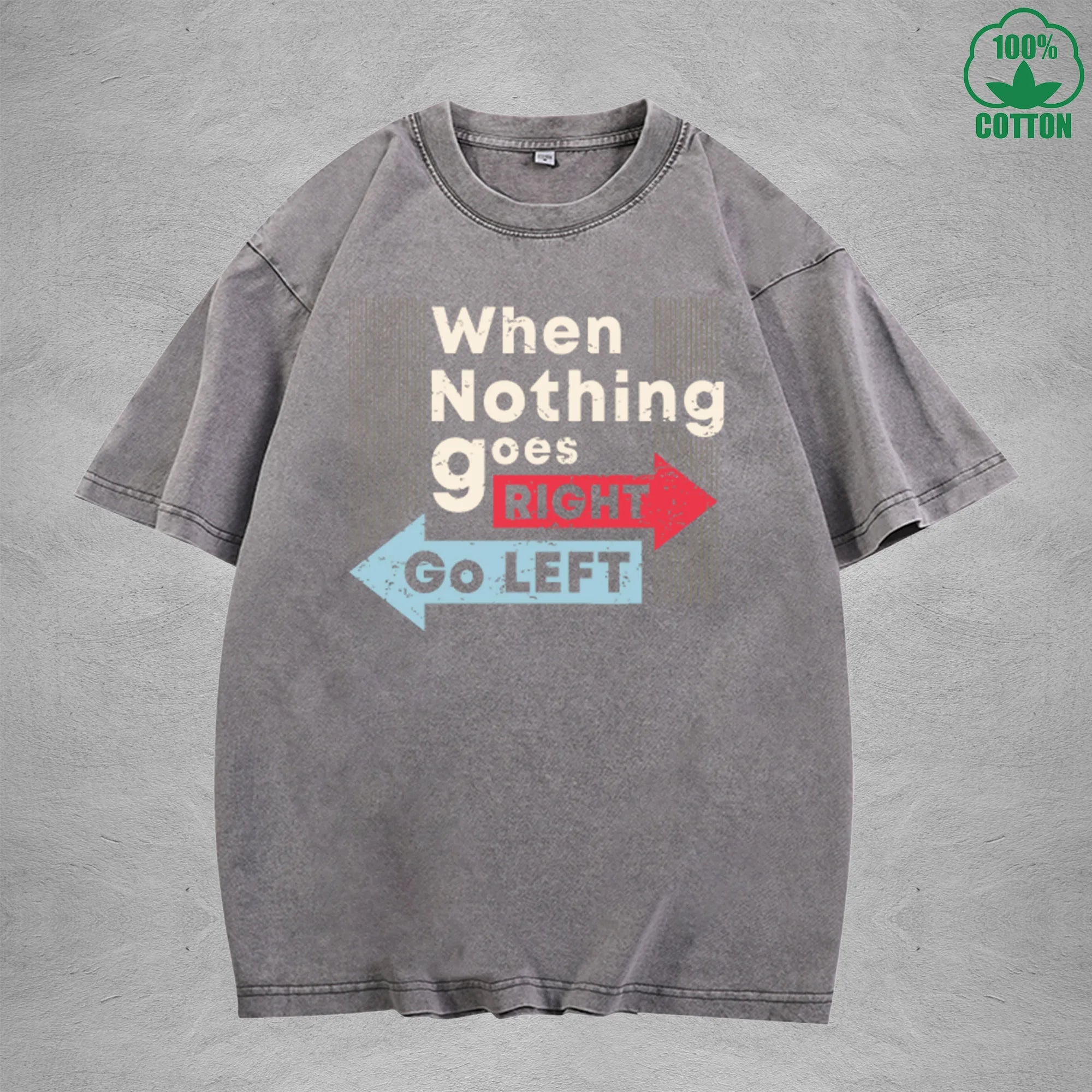 When Nothing Interest Printed Washed T-Shirt 230G Multicolor Loose Trendy Fashionable Cotton Short Sleeve Top