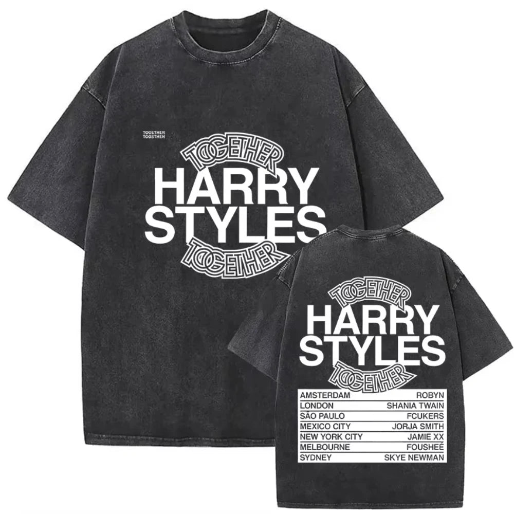 Harry Styles "Together" Tour 2026 Vintage Washed T-Shirt Men Women Pop Music Fashion Oversized Cotton Graphic TShirts Streetwear