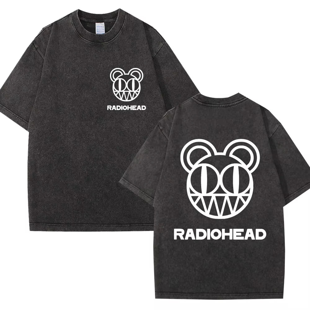 Washed Rock Band Radiohead The Bends Retro Tshirt Men Women Fashion Hip Hop Gothic T Shirt Oversized Cotton Casual Male T-shirts