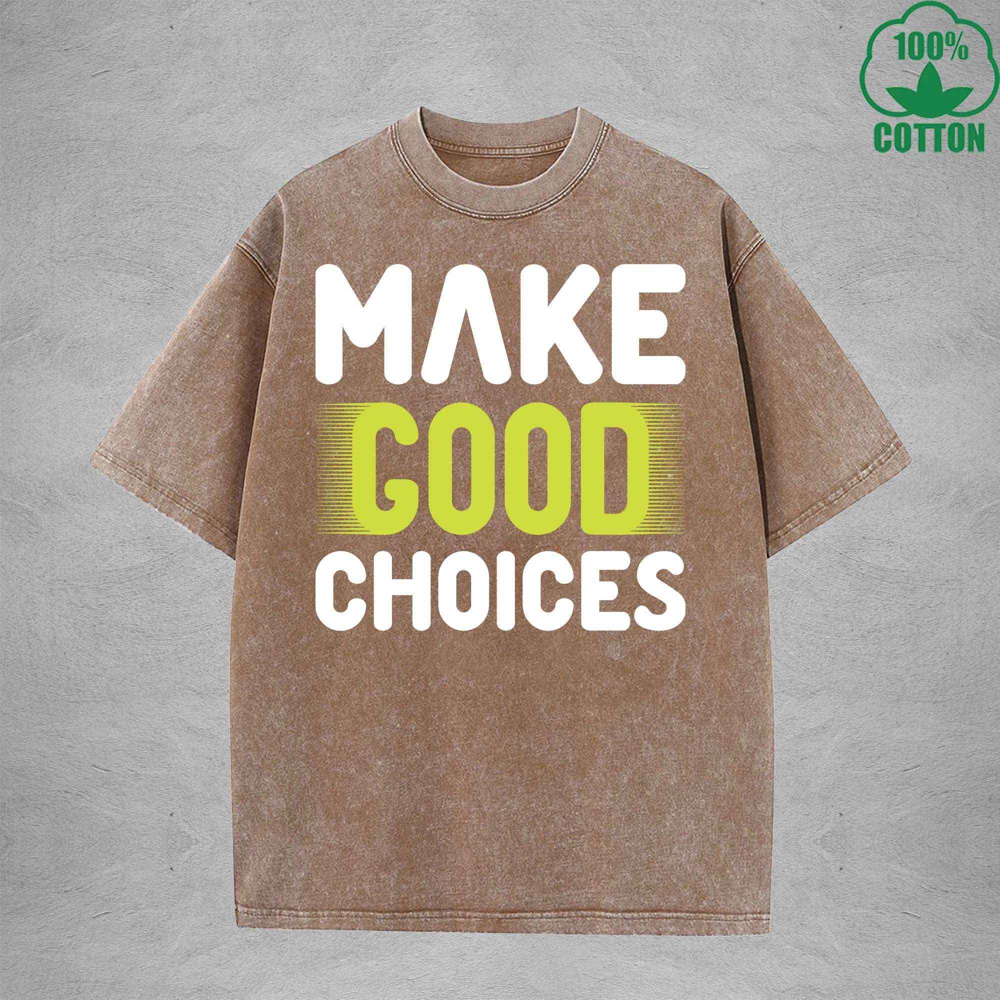 Good Choices Multicolor Interest Printed Washed T-Shirt 230G Loose Trendy Fashionable Cotton Short Sleeve Top