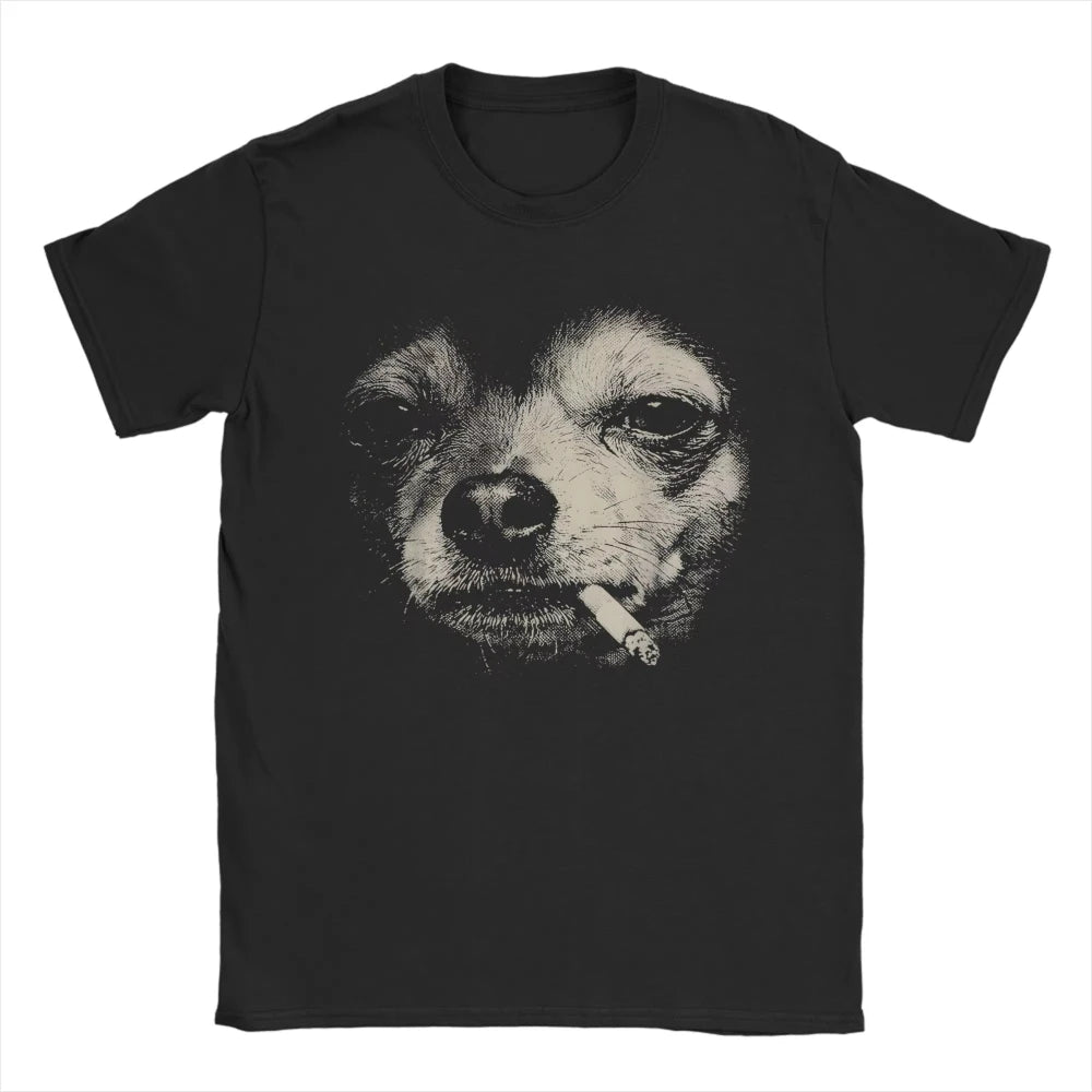 Dog Smoking Cigarette Funny Chihuahua Meme T-Shirts Summer Popular T Shirts Male Cotton Oversized Tees Short Sleeve Funny Tops