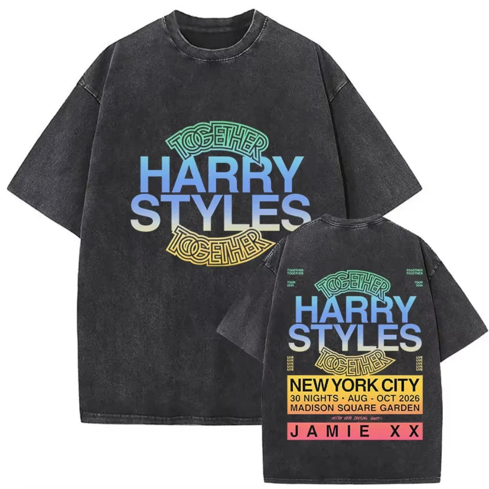 Harry Styles "Together" Tour 2026 Vintage Washed T-Shirt Men Women Pop Music Fashion Oversized Cotton Graphic TShirts Streetwear