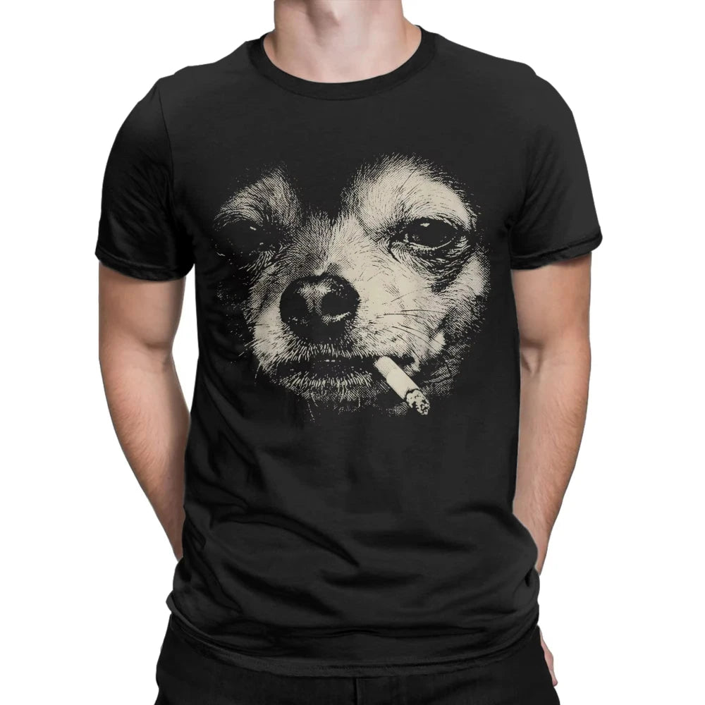 Dog Smoking Cigarette Funny Chihuahua Meme T-Shirts Summer Popular T Shirts Male Cotton Oversized Tees Short Sleeve Funny Tops