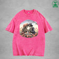 Romantic Afternoon Tea Interesting Printed Washed T-Shirt 230G Multicolor Loose Trendy Fashionable Cotton Short Sleeve Top
