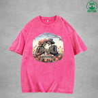 Romantic Afternoon Tea Interesting Printed Washed T-Shirt 230G Multicolor Loose Trendy Fashionable Cotton Short Sleeve Top
