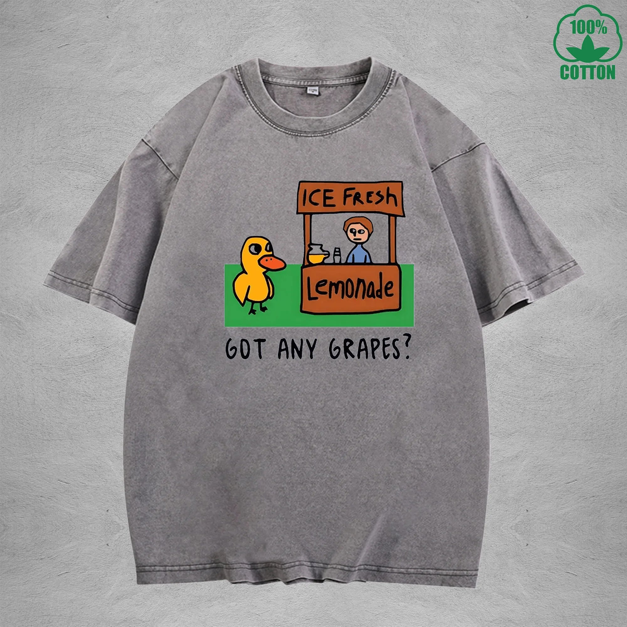 GOT ANY GRAPES Printed Washed T-Shirt 230G Multicolor Loose Trendy Fashionable Cotton Short Sleeve Top