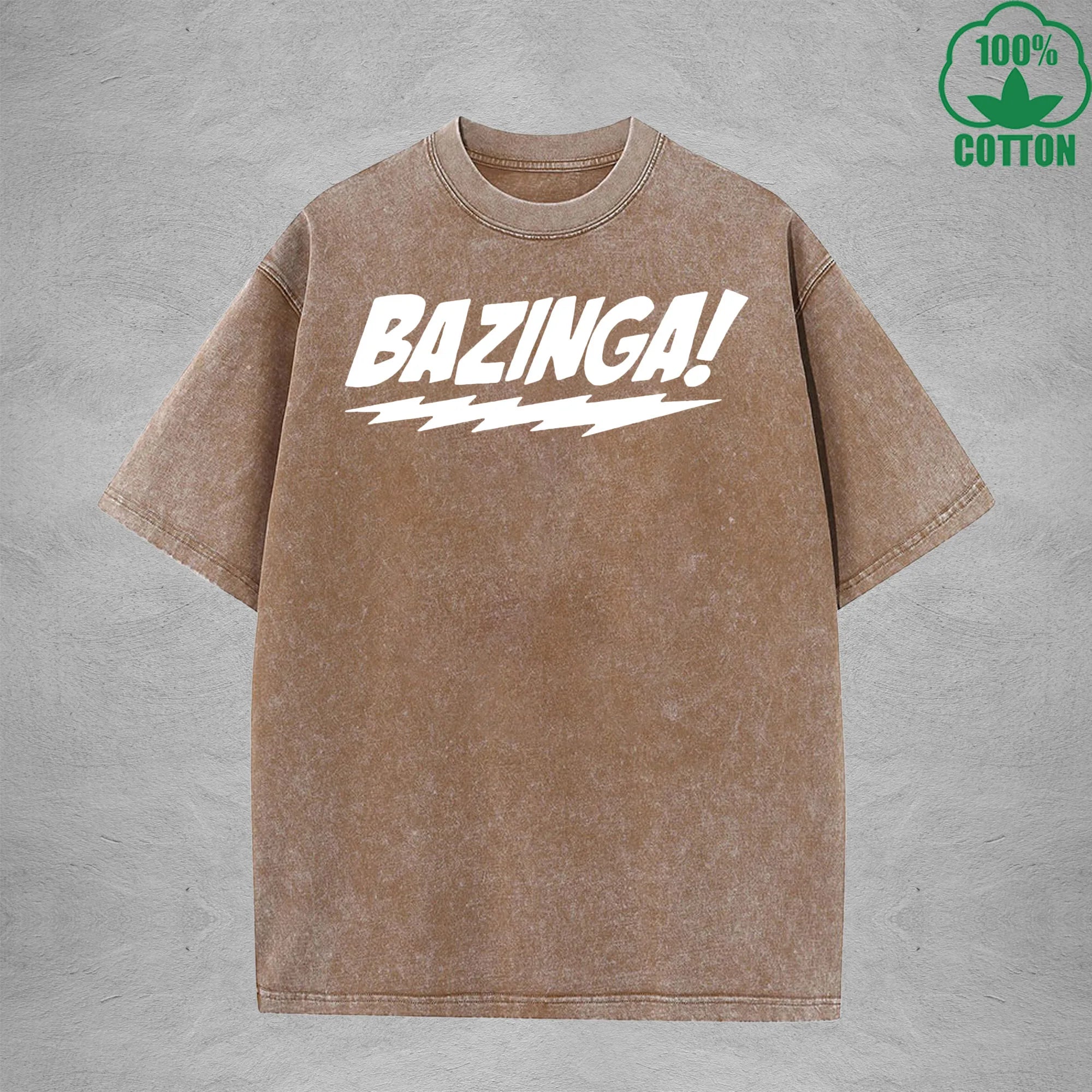 Bazinga Interesting Printed Washed T-Shirt 230G Multicolor Loose Trendy Fashionable Cotton Short Sleeve Top